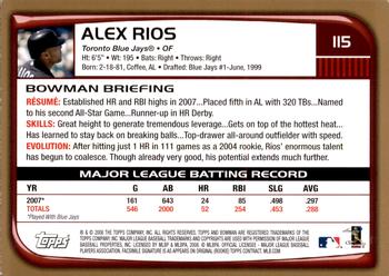 2008 Bowman - Gold #115 Alex Rios Back