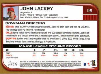 2008 Bowman - Gold #116 John Lackey Back