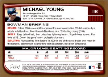 2008 Bowman - Gold #118 Michael Young Back