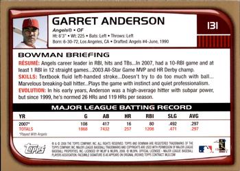 2008 Bowman - Gold #131 Garret Anderson Back