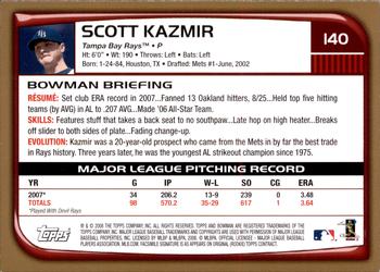 2008 Bowman - Gold #140 Scott Kazmir Back