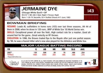 2008 Bowman - Gold #143 Jermaine Dye Back