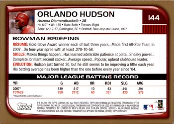 2008 Bowman - Gold #144 Orlando Hudson Back
