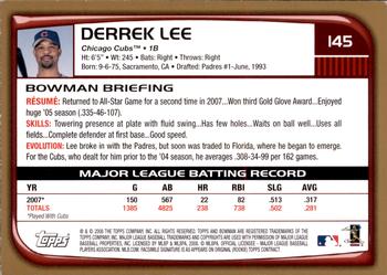 2008 Bowman - Gold #145 Derrek Lee Back