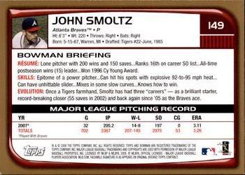 2008 Bowman - Gold #149 John Smoltz Back