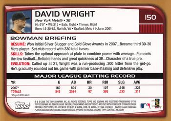2008 Bowman - Gold #150 David Wright Back