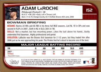 2008 Bowman - Gold #152 Adam LaRoche Back