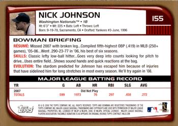 2008 Bowman - Gold #155 Nick Johnson Back
