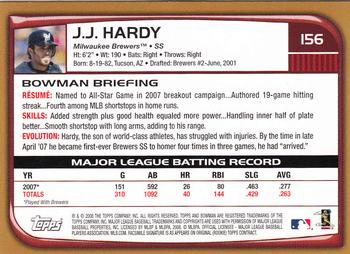 2008 Bowman - Gold #156 J.J. Hardy Back