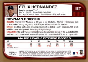 2008 Bowman - Gold #157 Felix Hernandez Back