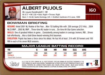 2008 Bowman - Gold #160 Albert Pujols Back