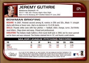 2008 Bowman - Gold #171 Jeremy Guthrie Back