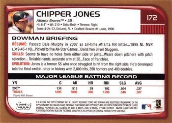 2008 Bowman - Gold #172 Chipper Jones Back