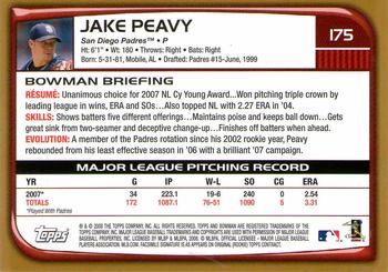 2008 Bowman - Gold #175 Jake Peavy Back