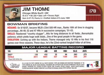 2008 Bowman - Gold #178 Jim Thome Back