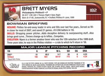 2008 Bowman - Gold #182 Brett Myers Back