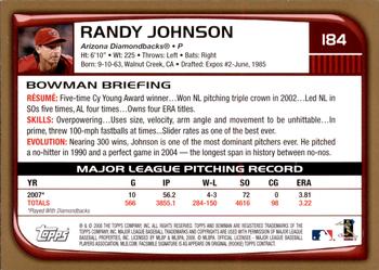 2008 Bowman - Gold #184 Randy Johnson Back