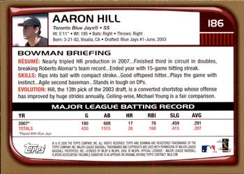 2008 Bowman - Gold #186 Aaron Hill Back