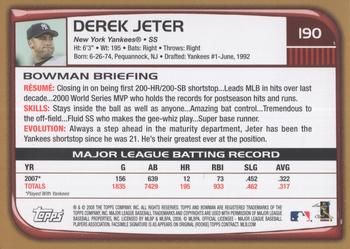 2008 Bowman - Gold #190 Derek Jeter Back