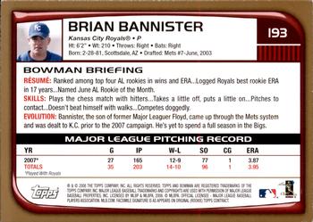 2008 Bowman - Gold #193 Brian Bannister Back