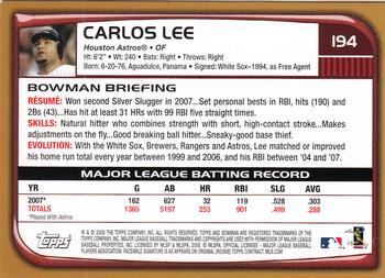 2008 Bowman - Gold #194 Carlos Lee Back