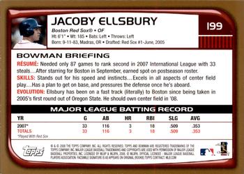 2008 Bowman - Gold #199 Jacoby Ellsbury Back