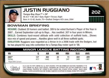 2008 Bowman - Gold #202 Justin Ruggiano Back