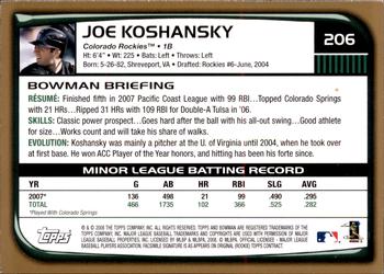 2008 Bowman - Gold #206 Joe Koshansky Back