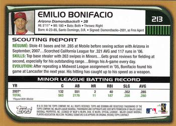 2008 Bowman - Gold #213 Emilio Bonifacio Back