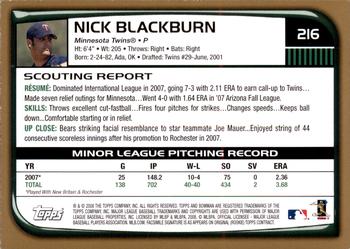 2008 Bowman - Gold #216 Nick Blackburn Back