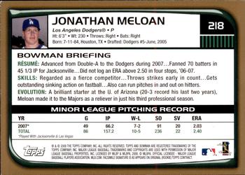 2008 Bowman - Gold #218 Jonathan Meloan Back