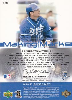 2002 Upper Deck Rookie Debut - Making Their Marks #MS Mike Sweeney Back