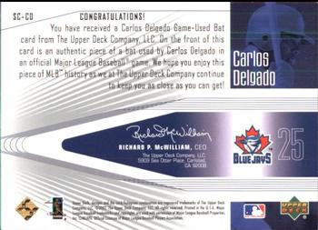 2002 Upper Deck Rookie Debut - Solid Contact #SC-CD Carlos Delgado Back