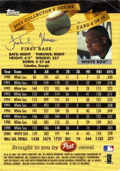 2001 Topps Post Cereal #4 Frank Thomas Back