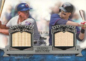 2013 Topps - Chasing History Dual Relics #CHDR-KM Justin Morneau / Harmon Killebrew Front