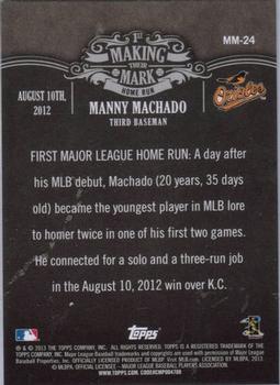 2013 Topps - Making Their Mark #MM-24 Manny Machado Back