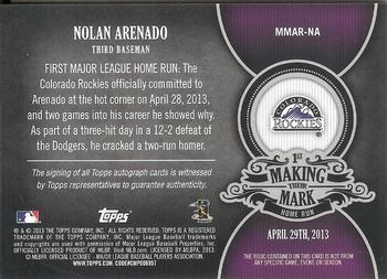 2013 Topps - Making Their Mark Autograph Relics #MMAR-NA Nolan Arenado Back