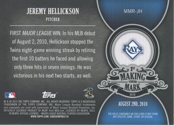 2013 Topps - Making Their Mark Relics #MMR-JH Jeremy Hellickson Back