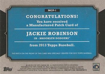 2013 Topps - Manufactured Topps Card Patch #MCP-1 Jackie Robinson Back