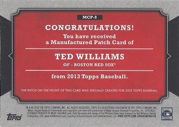 2013 Topps - Manufactured Topps Card Patch #MCP-8 Ted Williams Back