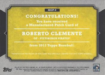 2013 Topps - Manufactured Topps Card Patch #MCP-9 Roberto Clemente Back