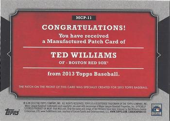 2013 Topps - Manufactured Topps Card Patch #MCP-11 Ted Williams Back