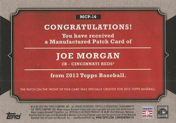 2013 Topps - Manufactured Topps Card Patch #MCP-16 Joe Morgan Back