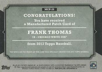 2013 Topps - Manufactured Topps Card Patch #MCP-20 Frank Thomas Back