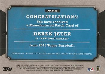 2013 Topps - Manufactured Topps Card Patch #MCP-23 Derek Jeter Back