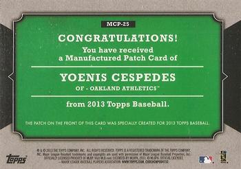 2013 Topps - Manufactured Topps Card Patch #MCP-25 Yoenis Cespedes Back