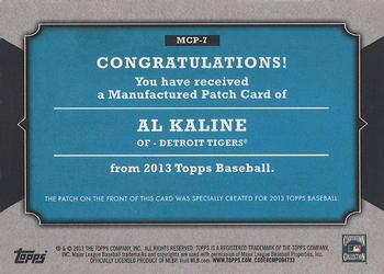 2013 Topps - Manufactured Topps Card Patch #MCP-7 Al Kaline Back
