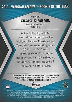2013 Topps - Rookie of the Year Award Winners Trophy #ROY-CK Craig Kimbrel Back