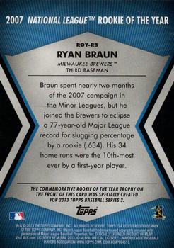 2013 Topps - Rookie of the Year Award Winners Trophy #ROY-RB Ryan Braun Back