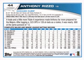 2013 Topps - Silver Slate Blue Sparkle #44 Anthony Rizzo Back